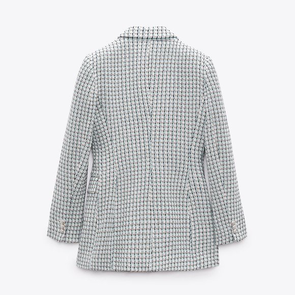 SOLD RARE BLOGGERS FAV Zara textured double breasted blazer blue silver tweed… - Picture 4 of 7
